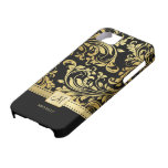 Elegant Zwart & Gouden Damast met Monogram iPhone 5 Case