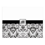 Elegante blk/het witte Damast van het Monogram bew Wenskaarten