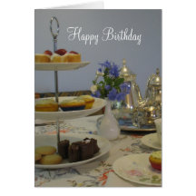 elegante verjaardagsthee en cupcake kaarten