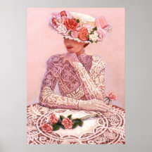 Elegante vrouw, rozenpet, de kunstposter van het k
