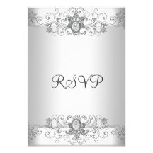 Elegante Zilveren Witte Diamant RSVP Gepersonaliseerde Uitnodiging