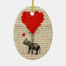 Éléphant et ballons en forme de coeur ornement de noël