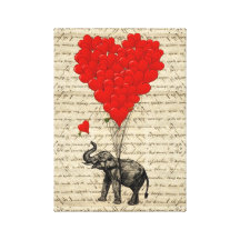 Éléphant et ballons en forme de coeur impression sur toile