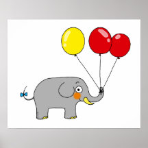 Éléphant mignon avec des ballons de partie posters