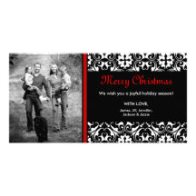 EN VENTE ! Carte photo rouge de damassé de Noël Photocarte Customisée