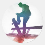 Enfant génial de patin de planchiste autocollant rond