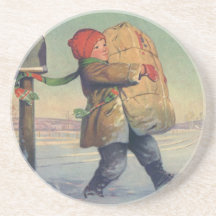 Enfant portant un paquet de Noël de boîte aux lett Dessous De Verres