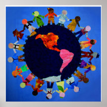 Enfants autour de la copie de toile du monde : posters