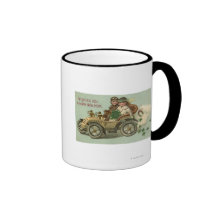 Enfants dans une voiture avec des shamrocks tasse à café