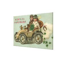 Enfants dans une voiture avec des shamrocks toiles tendues sur châssis