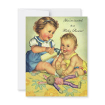 Enfants heureux vintages, invitation de baby showe
