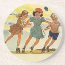 Enfants vintages, patinage de rouleau d'amusement  dessous de verre