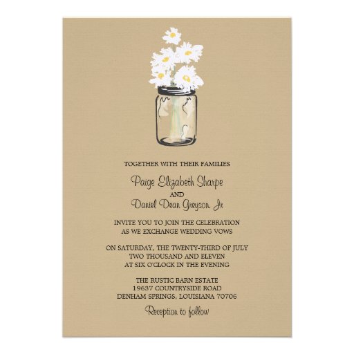 Épouser de pot de maçon et de marguerites blanches invitations personnalisées