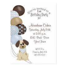 ęr Fête d'anniversaire avec le chiot et les ballon Cartes Postales