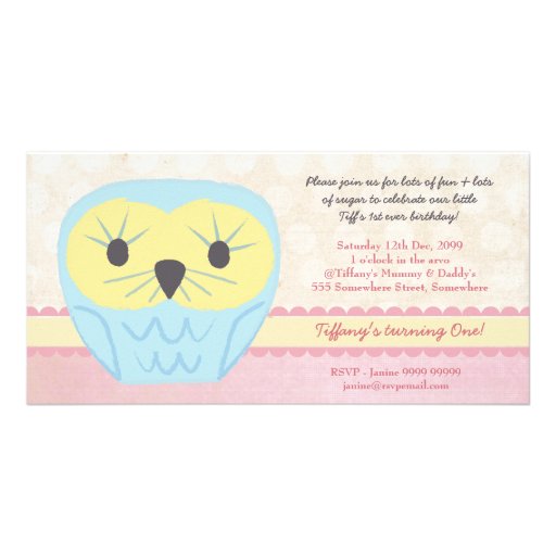 Ęr invitation de fête d'anniversaire de hibou chic cartes de vœux avec photo