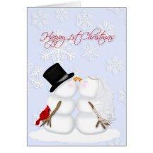 Ęr Noël heureux, couple de neige, flocons de neige Carte De Vœux