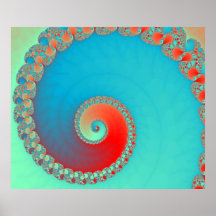 Escargot, turquoise et orange de fractale posters
