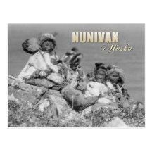 Eskimo kinderen in kostuum, Nunivak, Alaska Wens Kaart
