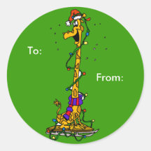 Étiquette de cadeau de girafe de Noël Autocollant Rond