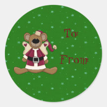 Étiquette de cadeau d'ours de Père Noël Adhésif