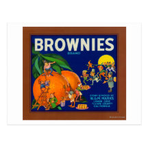 Étiquette de caisse d'agrume de marque de "brownie carte postale