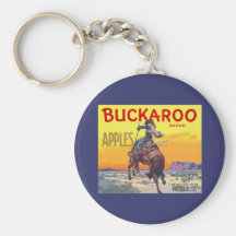 Étiquette vintage de caisse de fruit avec un cowbo porte-clefs