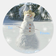 Étiquettes de cadeau de Noël de bonhomme de neige Autocollant Rond