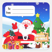 Étiquettes de Noël de signe de paix de Père Noël Autocollant Carré
