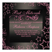 Étoile de bat mitzvah et invitation roses/noirs de
