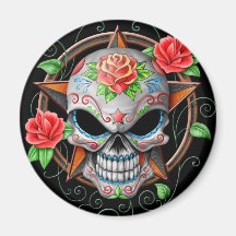 Étoile de crâne de sucre, noire magnets pour réfrigérateur