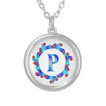 Étoiles bleues de rouge de monogramme de la lettre pendentif