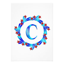Étoiles bleues de rouge de monogramme de la lettre cartons d'invitation