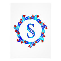 Étoiles bleues de rouge de monogramme de la lettre invitation