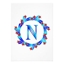 Étoiles bleues de rouge de monogramme de la lettre invitations personnalisables