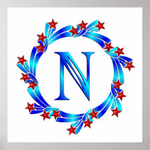 Étoiles bleues de rouge de monogramme de la lettre affiches