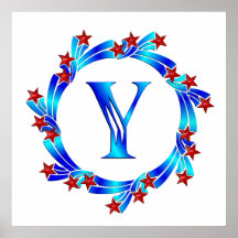 Étoiles bleues de rouge de monogramme de la lettre posters