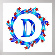 Étoiles bleues de rouge de monogramme de la lettre poster