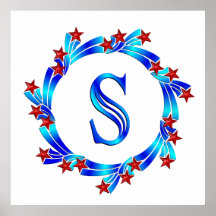 Étoiles bleues de rouge de monogramme de la lettre posters
