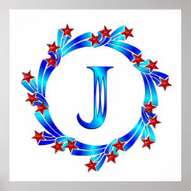 Étoiles bleues de rouge de monogramme de la lettre posters