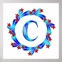 Étoiles bleues de rouge de monogramme de la lettre posters