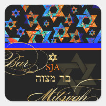 Étoiles psychédéliques de PixDezines/barre Mitzvah Stickers Carrés