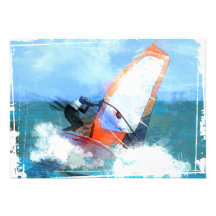 Expressionistisch Oranje Zeil Windsurfer Persoonlijke Aankondiging