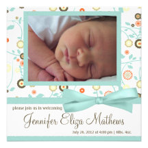 Faire-part bleu mignon de bébé de motif de fleur