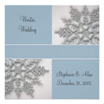 Faire-part de mariage argenté de flocons de neige