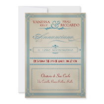 Faire-part de mariage blanc et bleu rouge italien
