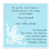 Faire-part de mariage bleu et blanc de carré de pa