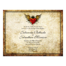Faire-part de mariage de coeur à ailes par tatouag