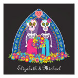 Faire-part de mariage de crânes et de fleurs de su