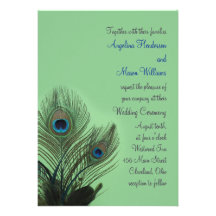 Faire-part de mariage élégant de paon (vert)