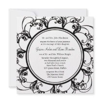 Faire-part de mariage floral de fantaisie (noir/bl